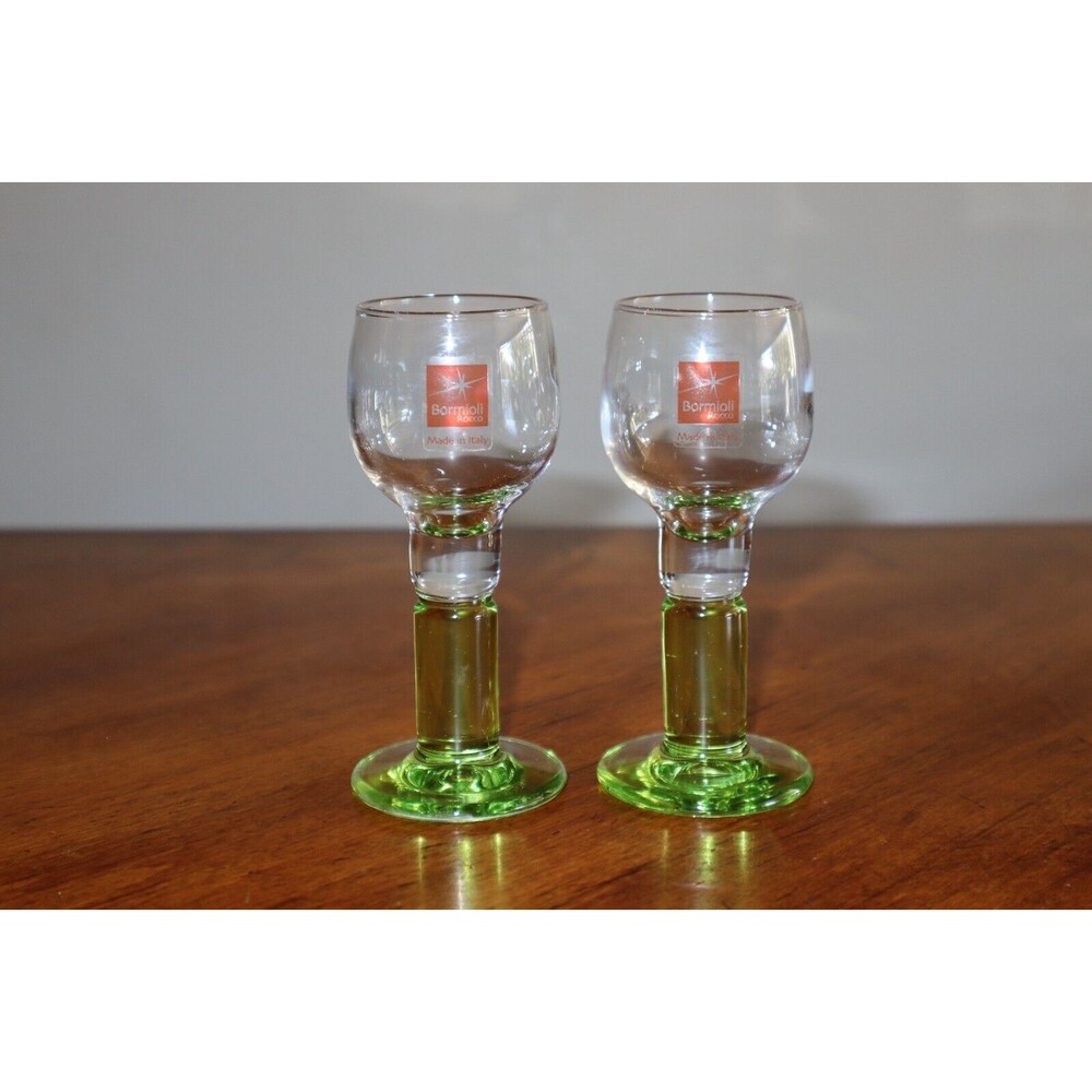 2 Bormioli Rocco Limoncino Liqueur Cordial Clear Green Stemmed Aperitif Glasses